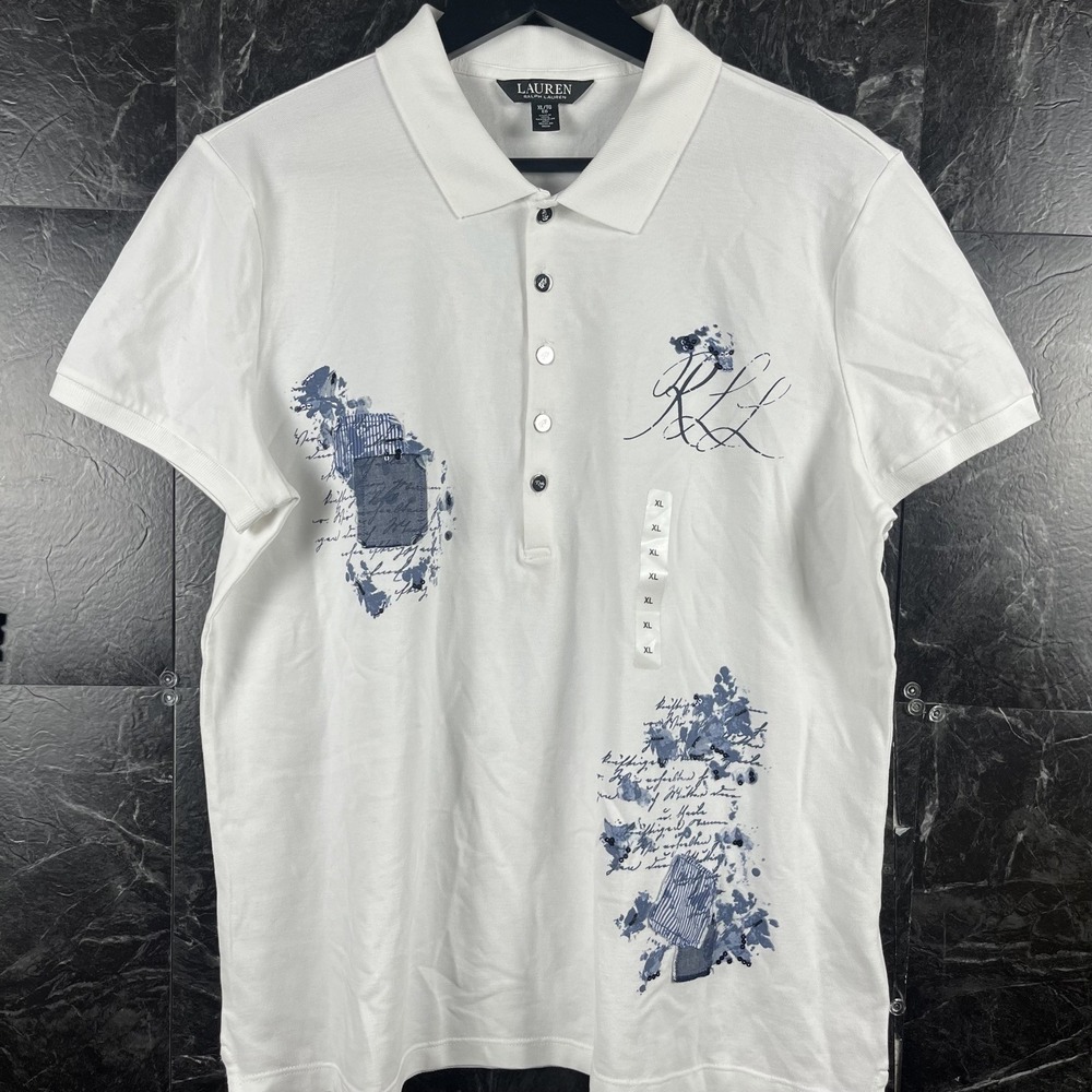 Polo Ralph Lauren Women's White Patch Pique Polo Shirt XL -New